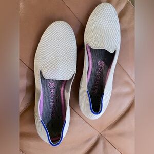 Rothy's Cream and Blue Trim Flats